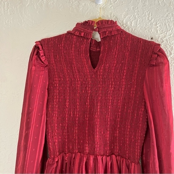 Lulu’s Cheerful Charmer Wine Red Lurex Long Sleeve Mini Dress - Picture 9 of 13